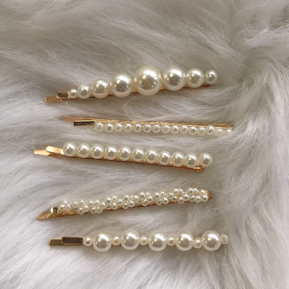 Pearl Bobby Pin Clips - Set of 5
